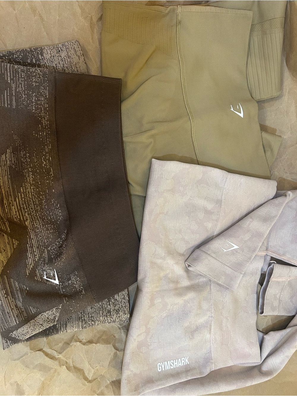 Gymshark Kids Leggings Bundle — Olive, Brown, Dusty Mauve